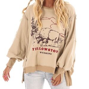 We the free oversized Camden Yellowstone bison graphic sweatshirt crewneck